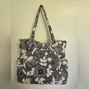 Vera Bradley Floral Tote Bag in Gray and White